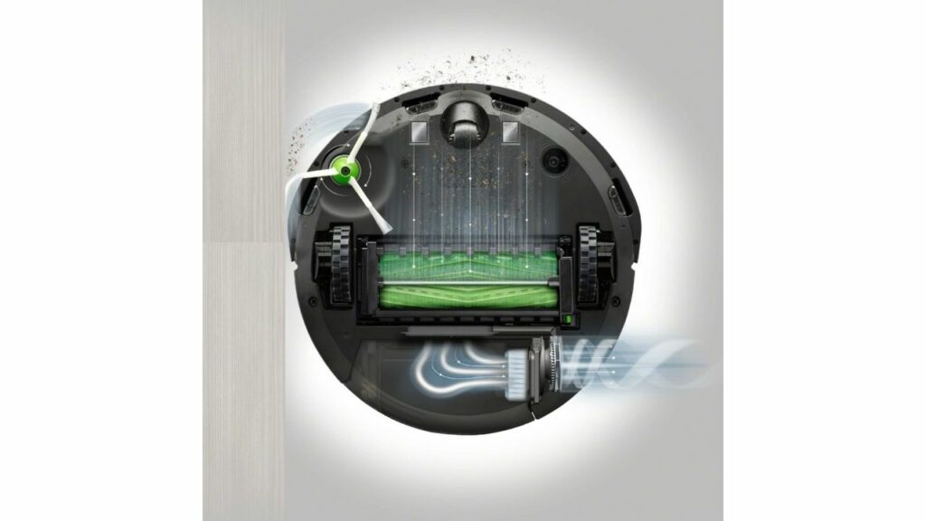 The underneath of the iRobot Roomba i3 where all of the parts can be easily placed and regular checks are required.