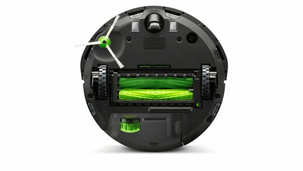 The underside of the iRobot Roomba i7
