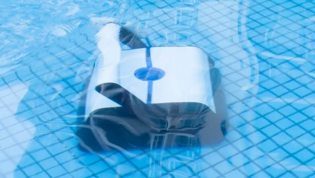 The Paxcess robotic pool cleaner working under water