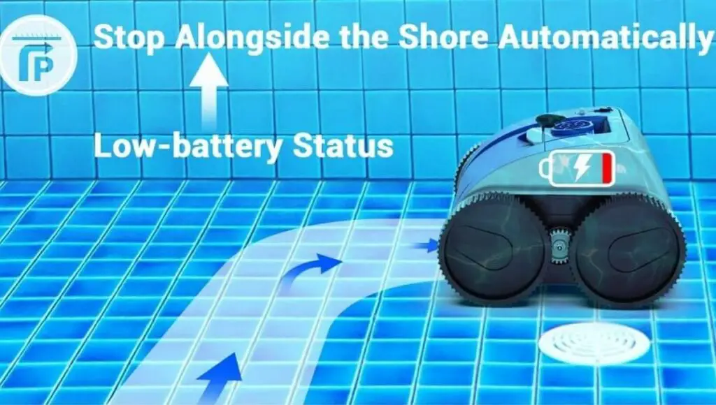 Paxcess wall climbing cordless robotic pool cleaner has battery detection technology, the pool cleaner will stop automatically at the edge of the pool when the battery runs out