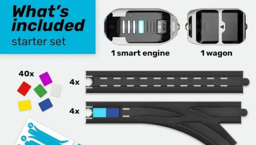 Intelino smart train have included a smart engine, wagon, 20 tracks, 40 color snaps, and a usb charging cable