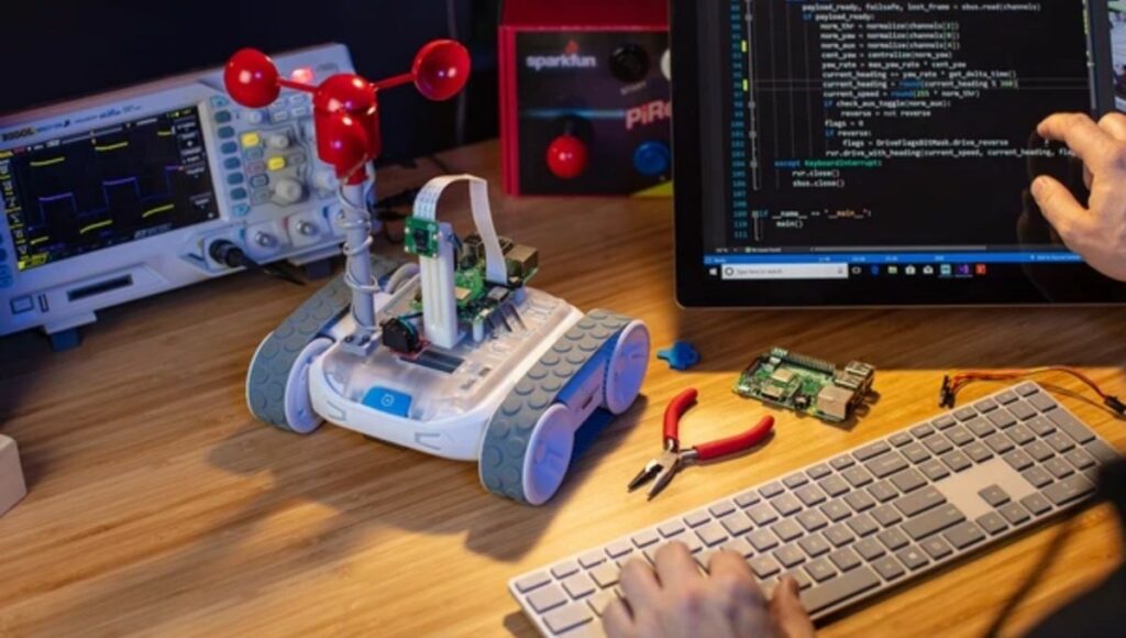A programmer writing a coding program for sphero rvr robot