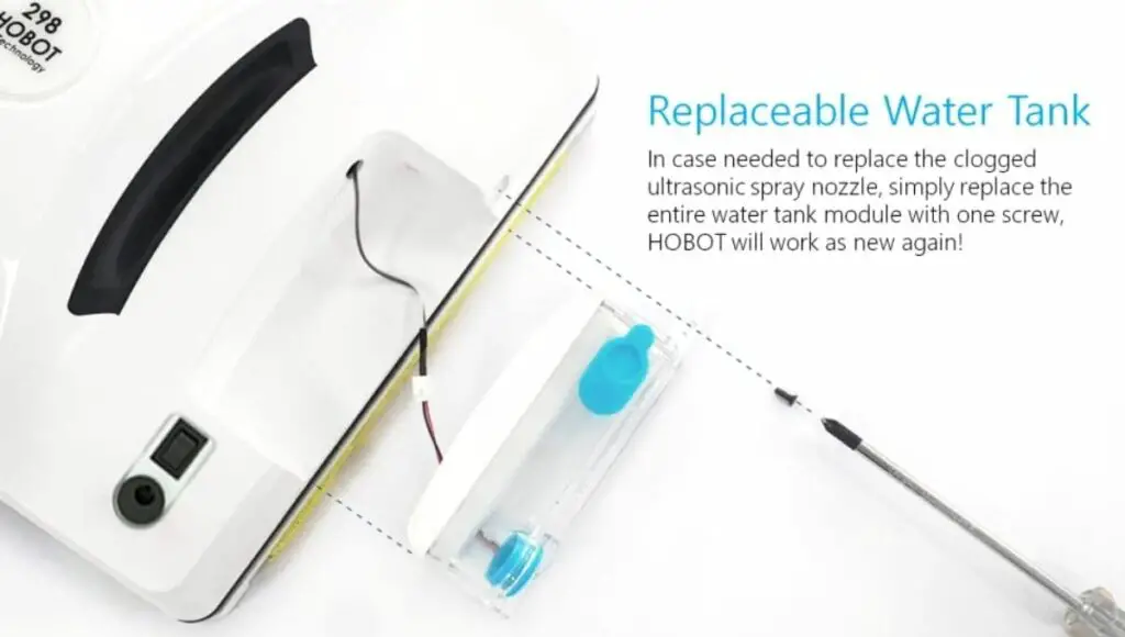 Hobot-298 automatic window cleaner has a replaceable water tank facility