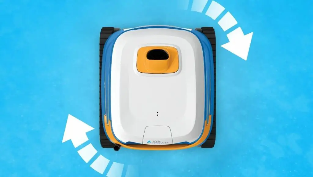 The aqua product evo614iq robotic pool cleaner can rotate 360 degrees while standing in a center