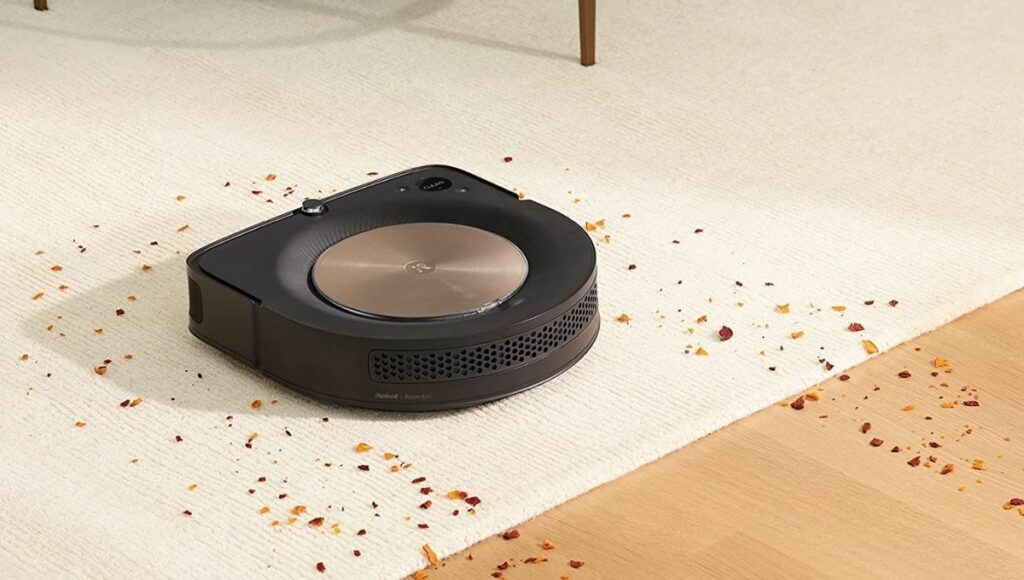 iRobot Roomba s9+ robot vacuum cleaning dirt deeply from carpet