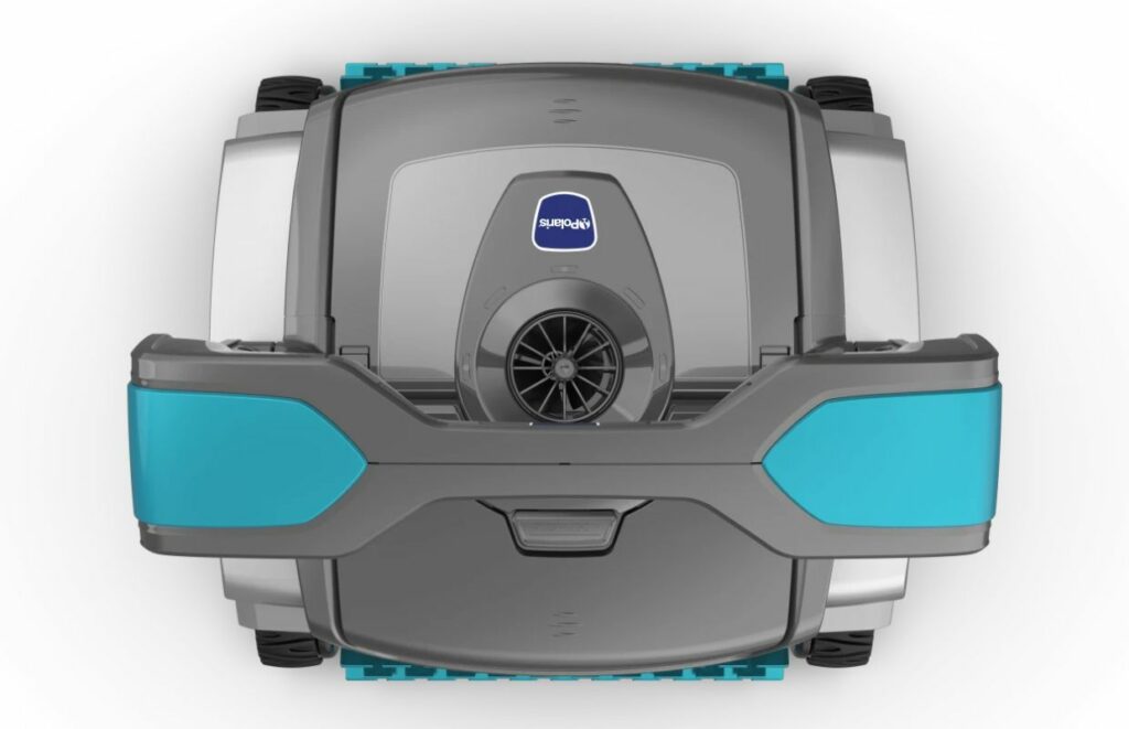 A view of the Polaris NEO from above and the Push N Go filer switch, something that really stood out in this Polaris NEO Robotic Pool Cleaner Review