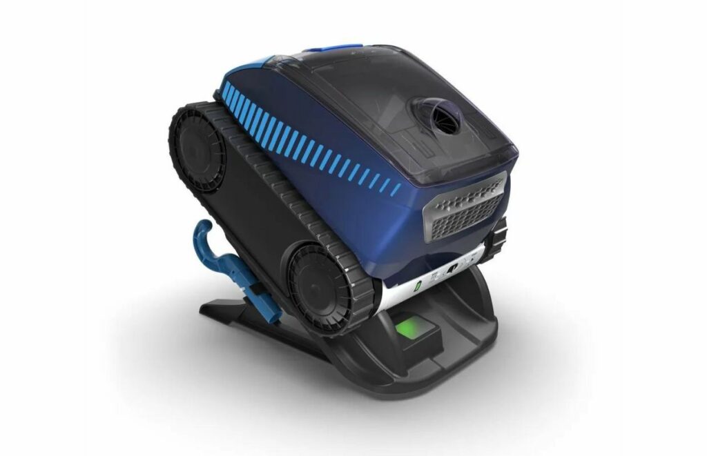 The Polaris FREEDOM Cordless Robotic Pool Cleaner in it's charging dock