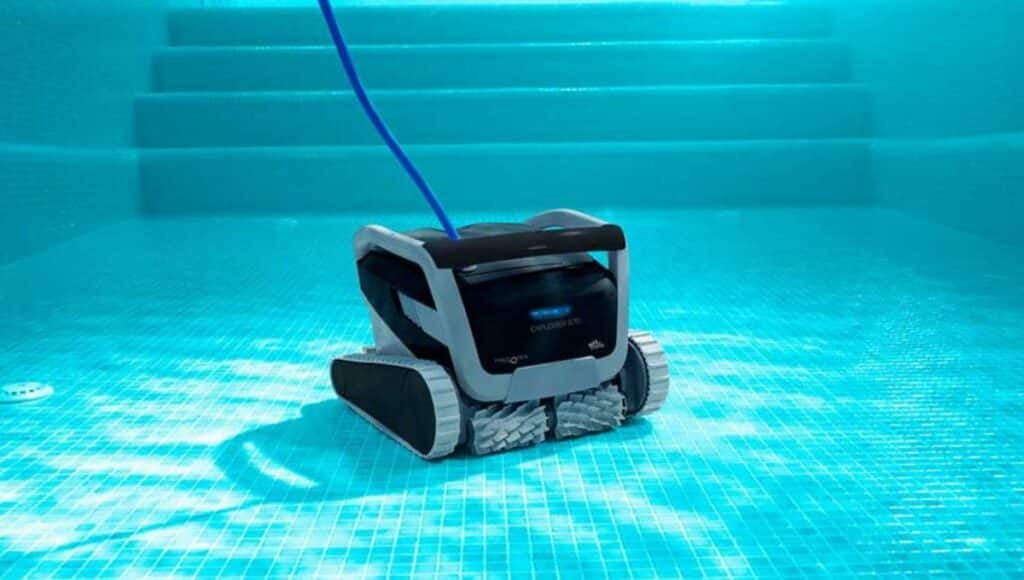 A robotic pool cleaner left in a pool - it is not the best way to store your robotic pool cleaner